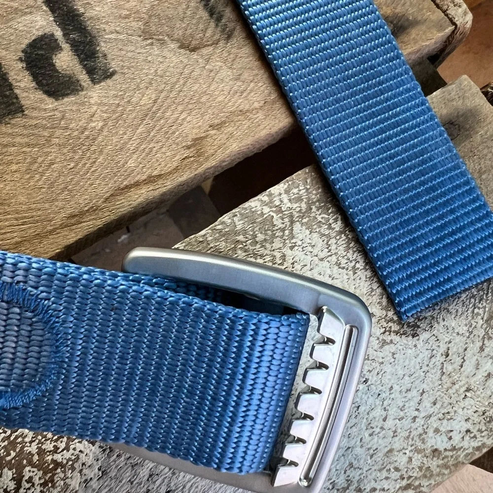 Patagonia Blue Webbing Hiking Belt with Multicolor Logo